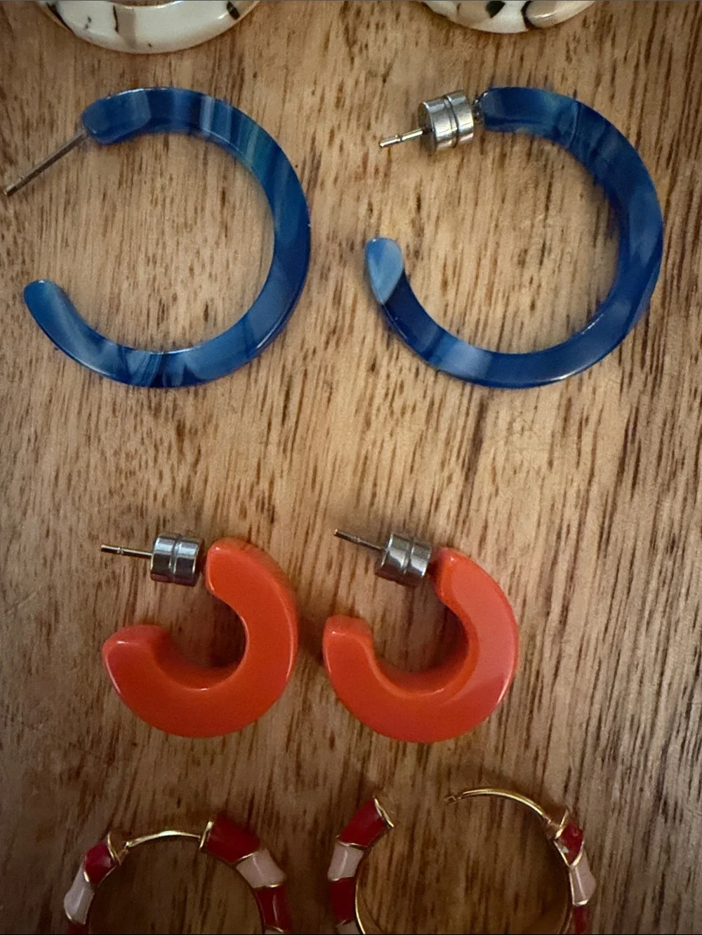 Machete, Ink + Alloy hoop Earring Set - Blue, Orange, Cream & Red Gold Accents